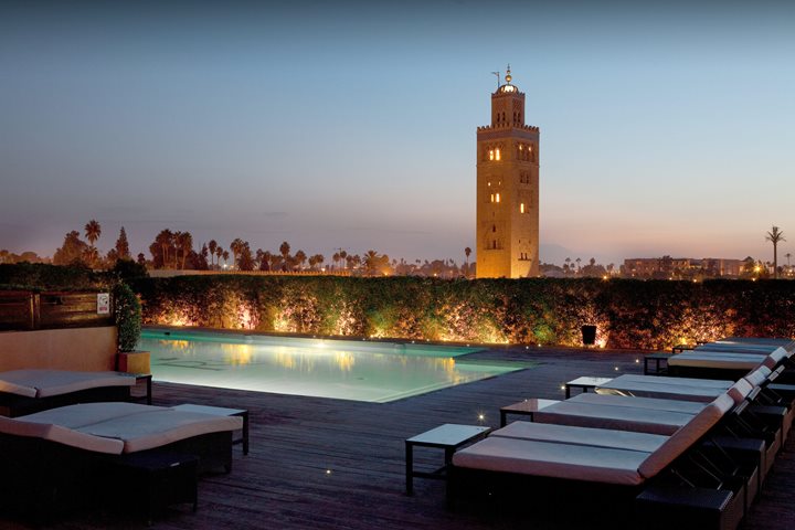 Piscine en soirée, Les Jardins de la Koutoubia, Marrakech