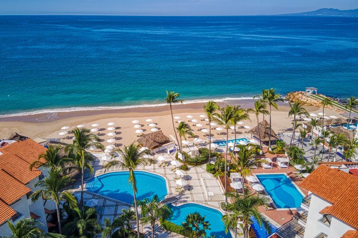 Aerial view of beach and pool, Buenaventura Grand Hotel & Great Moments, Puerto Vallarta